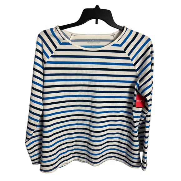 NWT SPANX Ocean Stripe Coastal Blue 2X Swim Sun Rash Protection Shirt UPF 50+ - Picture 1 of 7